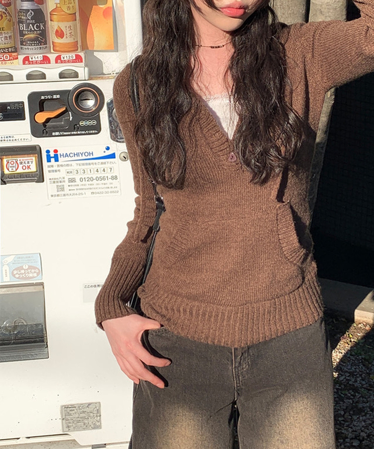 フードポケットスリムニット BROWN
