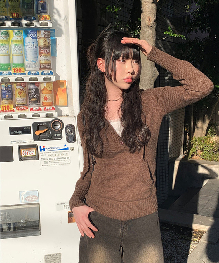 フードポケットスリムニット BROWN