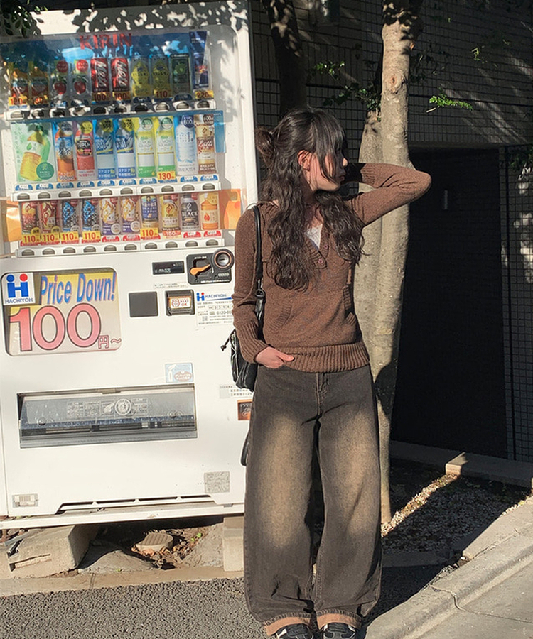 フードポケットスリムニット BROWN