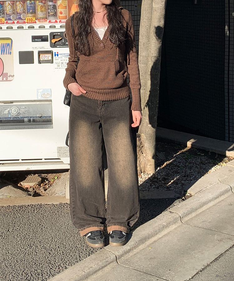 フードポケットスリムニット BROWN