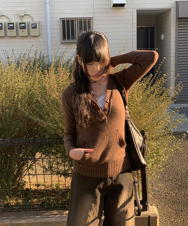フードポケットスリムニット BROWN