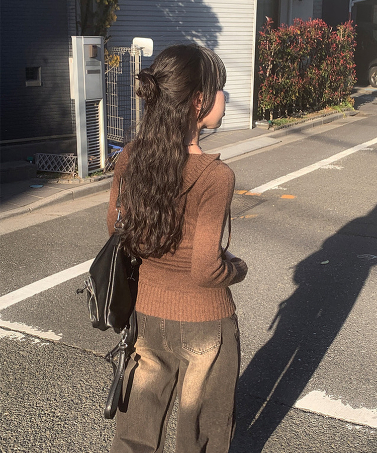 フードポケットスリムニット BROWN