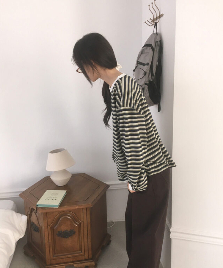 ストライプオーバーフィット長袖Tシャツ NAVY