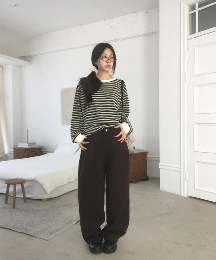 ストライプオーバーフィット長袖Tシャツ NAVY
