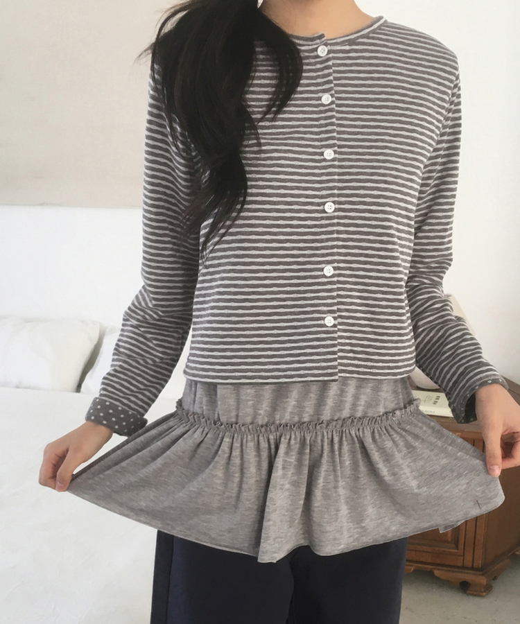フリルシャーリングレイヤードワンピース CHARCOAL