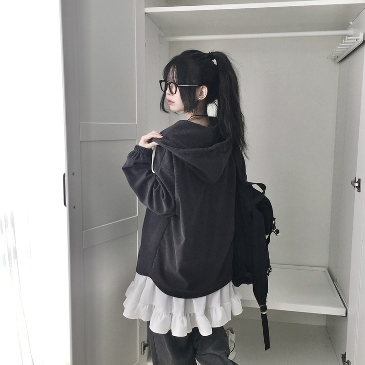 コーデュロイオーバーフィットフードシャツ CHARCOAL