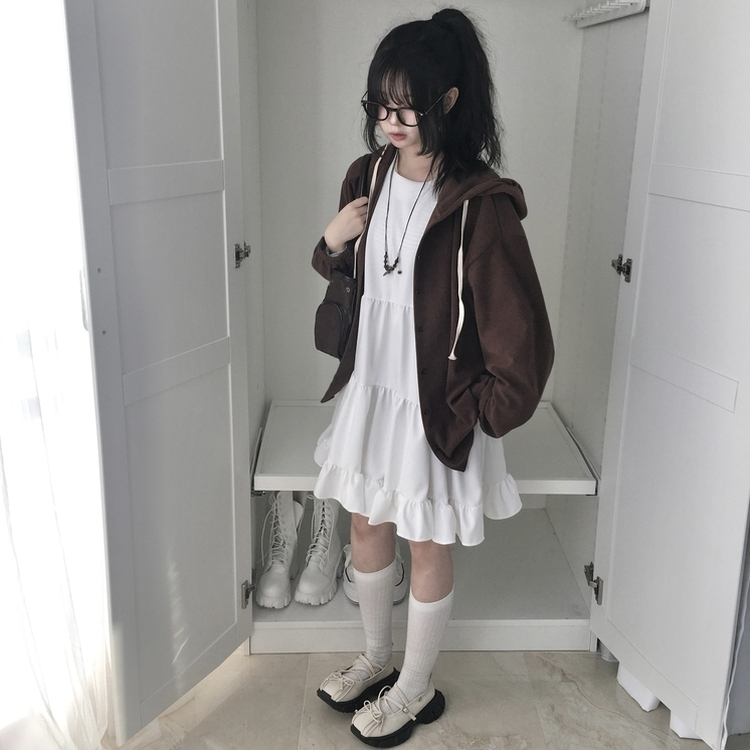 コーデュロイオーバーフィットフードシャツ BROWN