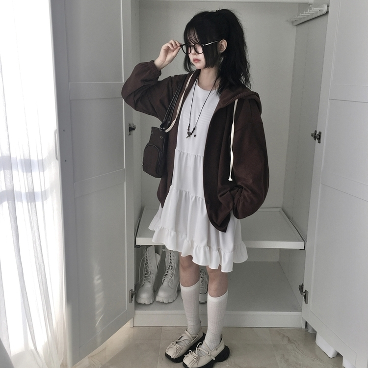 コーデュロイオーバーフィットフードシャツ BROWN