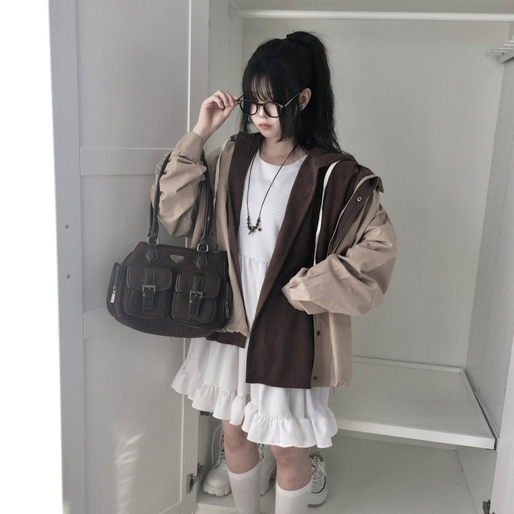コーデュロイオーバーフィットフードシャツ BROWN