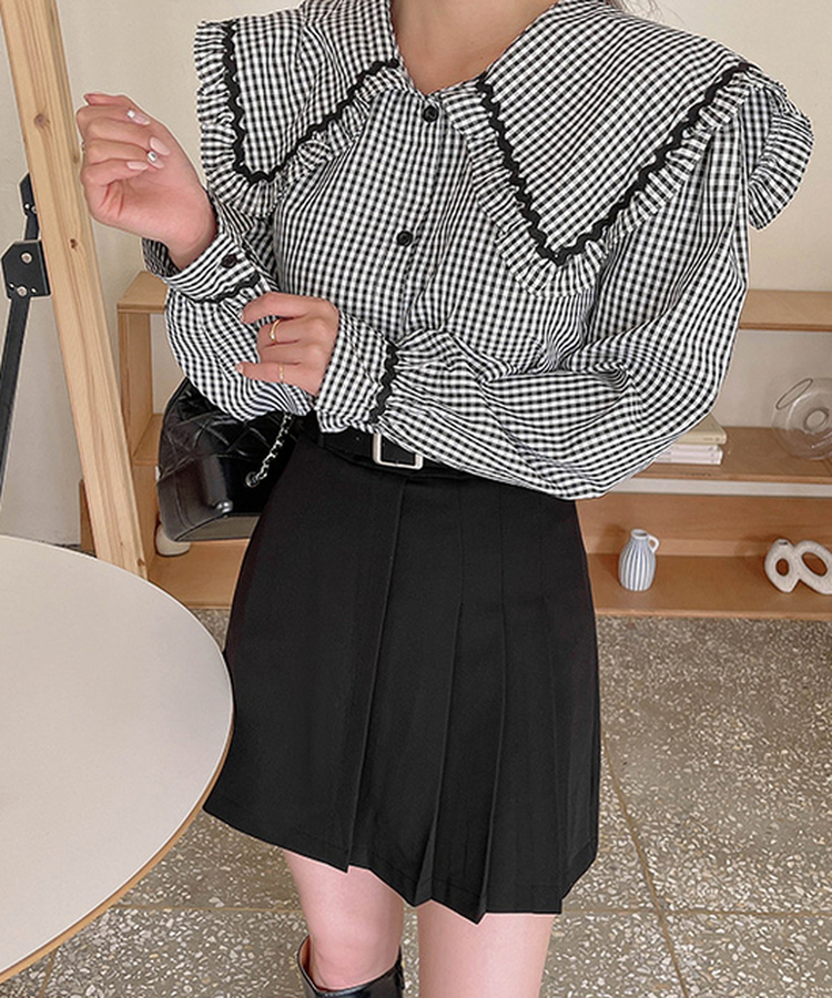 【ベルト付き】ハーフプリーツスカート BLACK