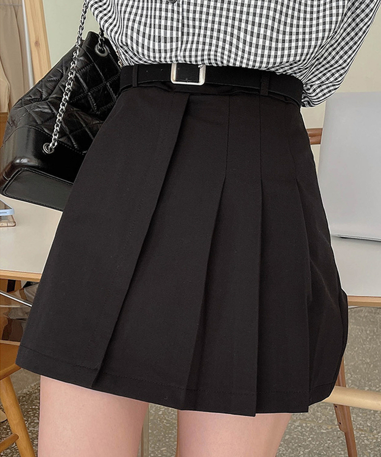 【ベルト付き】ハーフプリーツスカート BLACK