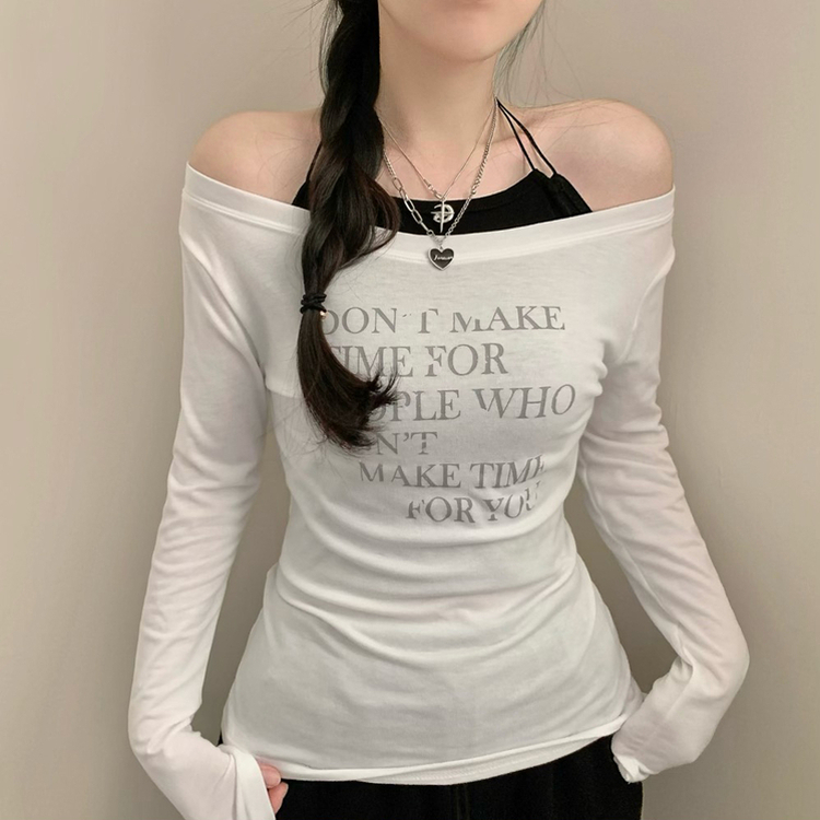 オフショルダーレタリング長袖Tシャツ IVORY