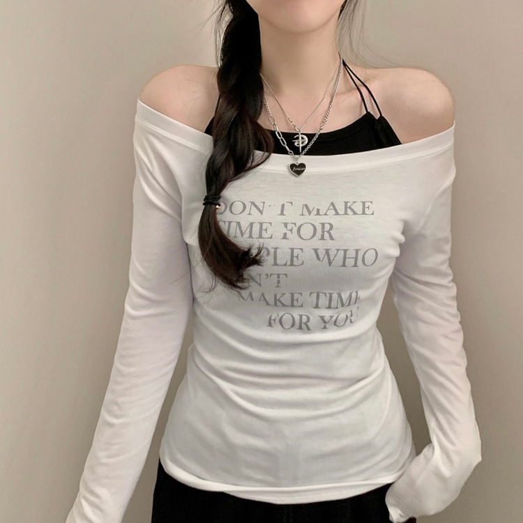 オフショルダーレタリング長袖Tシャツ IVORY