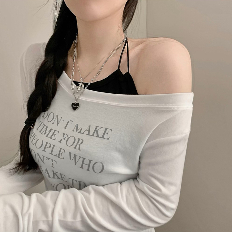 オフショルダーレタリング長袖Tシャツ IVORY