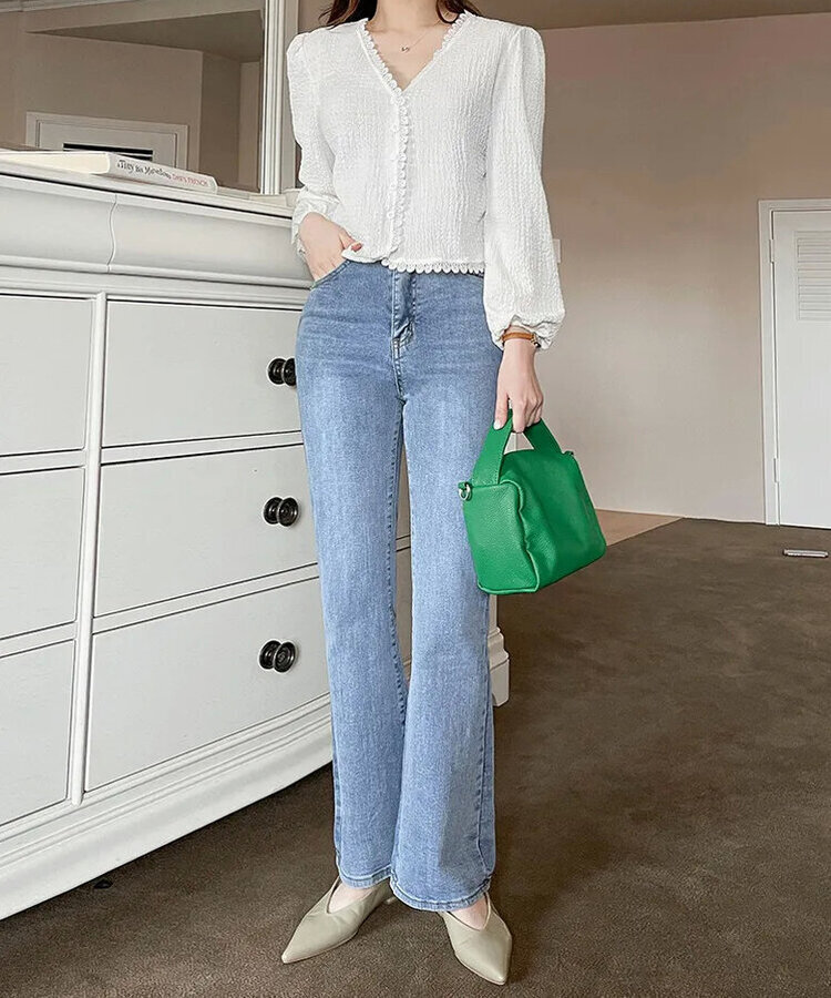【丈別】ツーボタンハイブーツカットパンツ LIGHT DENIM
