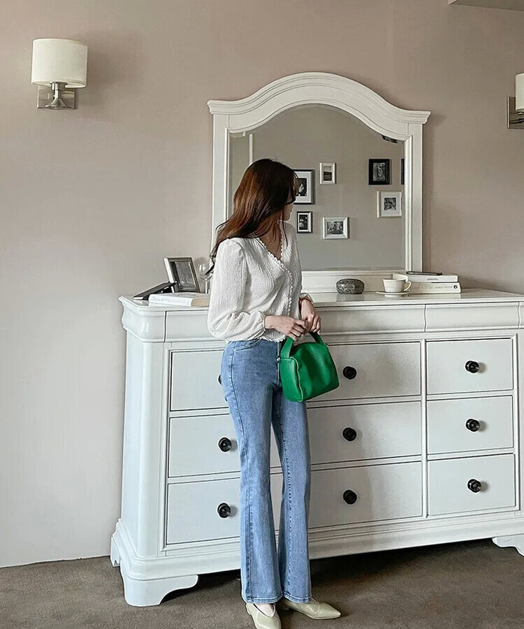 【丈別】ツーボタンハイブーツカットパンツ LIGHT DENIM