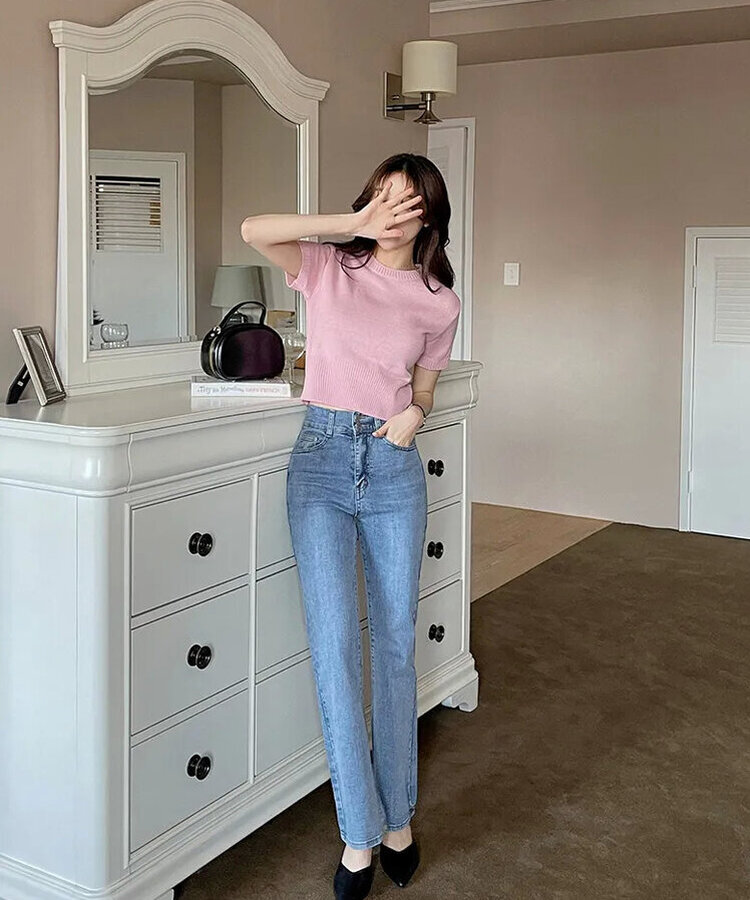 【丈別】ツーボタンハイブーツカットパンツ LIGHT DENIM