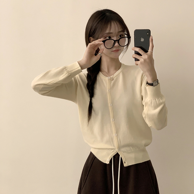 ラウンド無地カーディガンニット(10color) Cream(three-quarter sleeved)