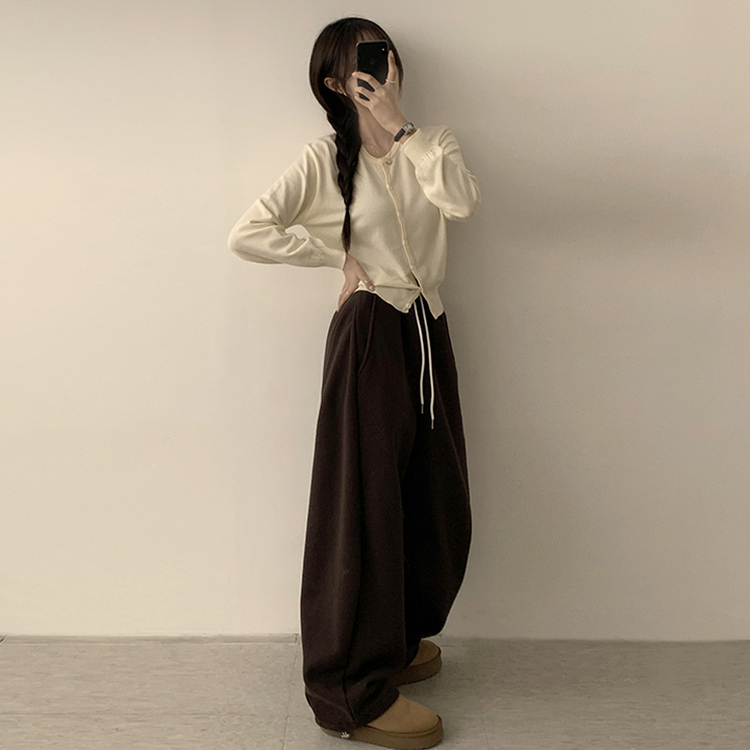 ラウンド無地カーディガンニット(10color) Cream(three-quarter sleeved)