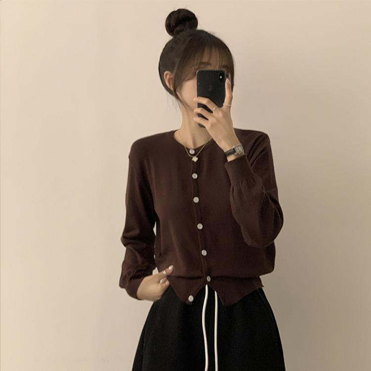 ラウンド無地カーディガンニット(10color) DEEP BROWN