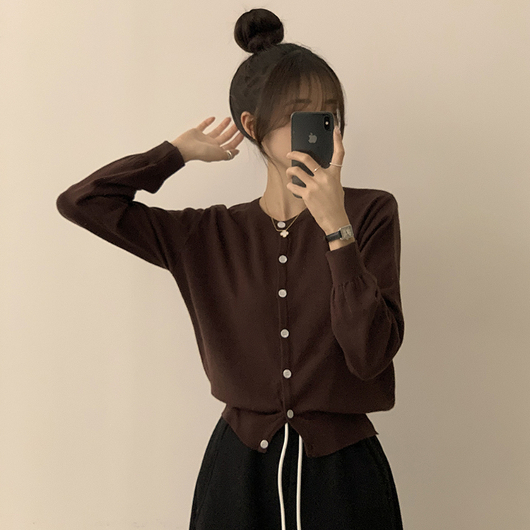 ラウンド無地カーディガンニット(10color) DEEP BROWN