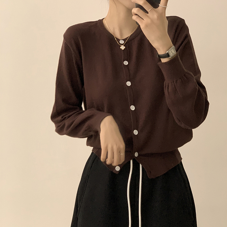 ラウンド無地カーディガンニット(10color) DEEP BROWN