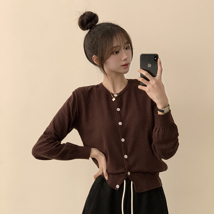 ラウンド無地カーディガンニット(10color) DEEP BROWN