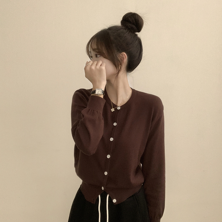 ラウンド無地カーディガンニット(10color) DEEP BROWN