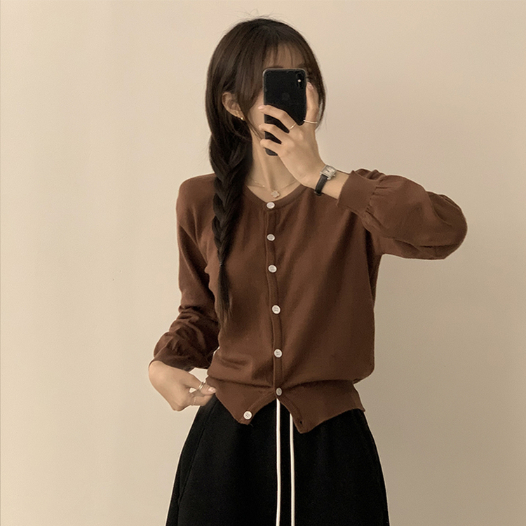 ラウンド無地カーディガンニット(10color) LIGHT BROWN