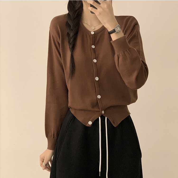 ラウンド無地カーディガンニット(10color) LIGHT BROWN
