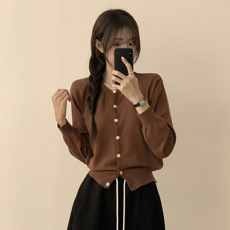ラウンド無地カーディガンニット(10color) LIGHT BROWN
