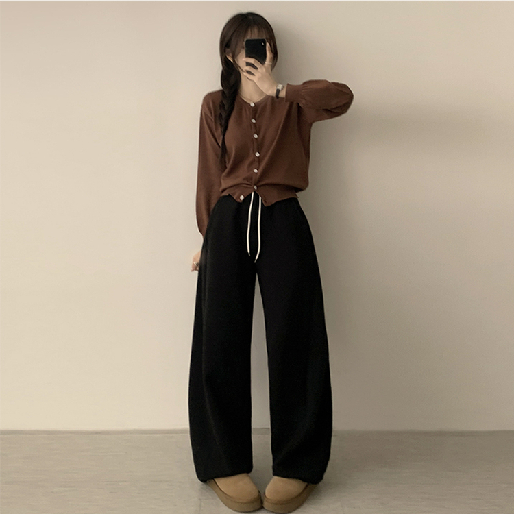 ラウンド無地カーディガンニット(10color) LIGHT BROWN