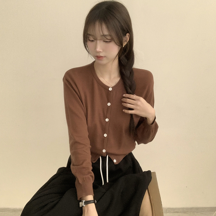 ラウンド無地カーディガンニット(10color) LIGHT BROWN