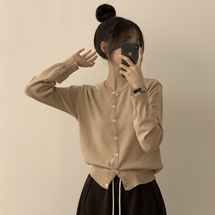 ラウンド無地カーディガンニット(10color) DEEP BEIGE