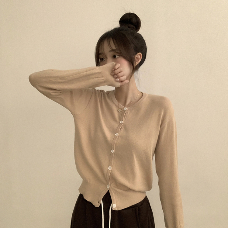 ラウンド無地カーディガンニット(10color) DEEP BEIGE