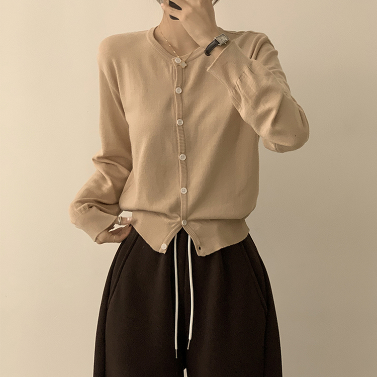 ラウンド無地カーディガンニット(10color) DEEP BEIGE