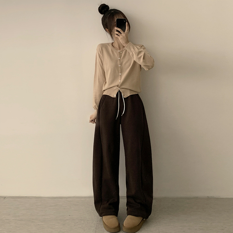 ラウンド無地カーディガンニット(10color) DEEP BEIGE