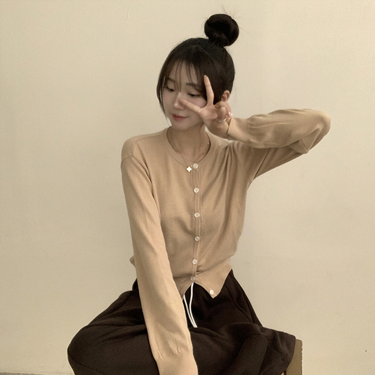 ラウンド無地カーディガンニット(10color) DEEP BEIGE