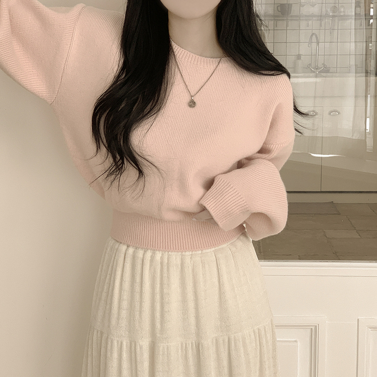 ラウンドオーバークロップニット(6color) LIGHT PINK