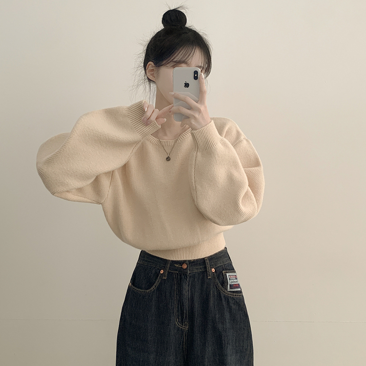 ラウンドオーバークロップニット(6color) LIGHT BEIGE