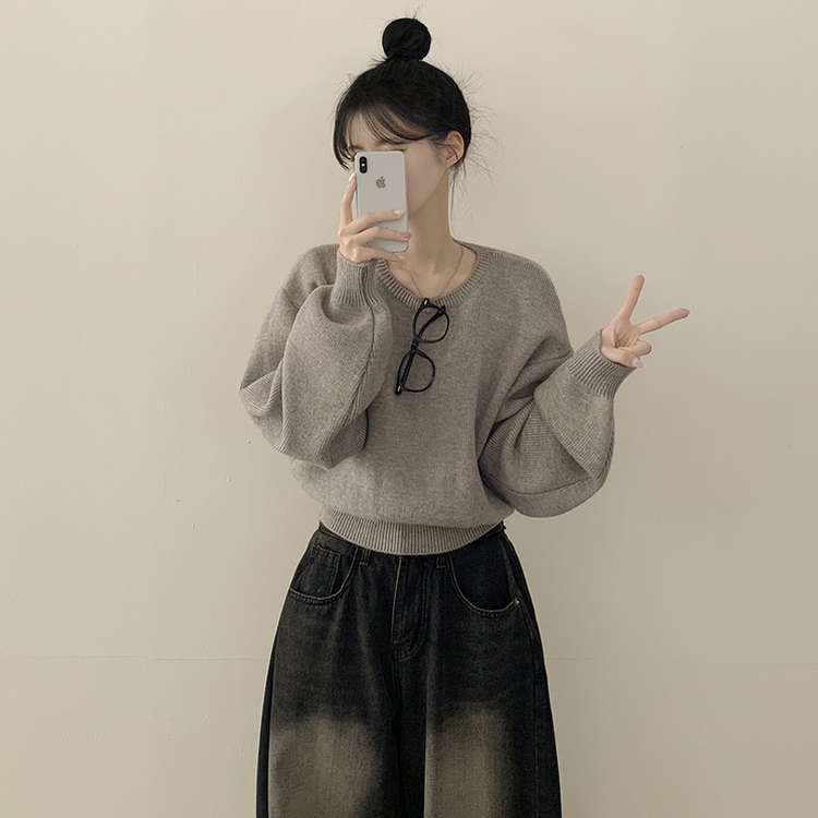 ラウンドオーバークロップニット(6color) GREY