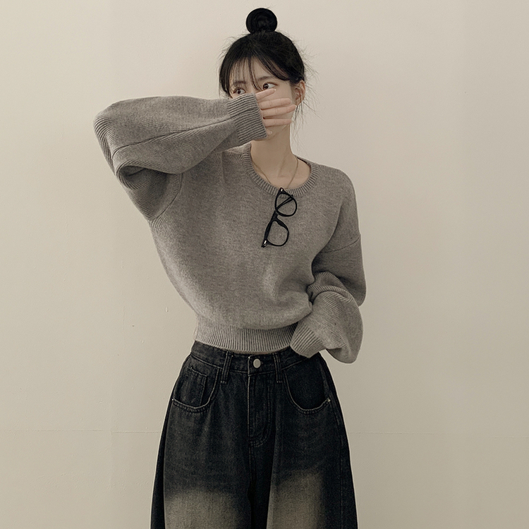 ラウンドオーバークロップニット(6color) GREY
