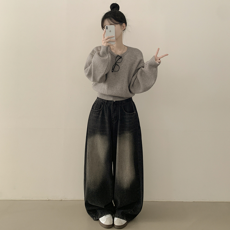 ラウンドオーバークロップニット(6color) GREY
