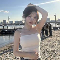 ノースリーブ 【OHayoXSONA単独商品】下着の必要なし!丈別♥ スクエアシャーリングカップ付きキャミソール CREAM