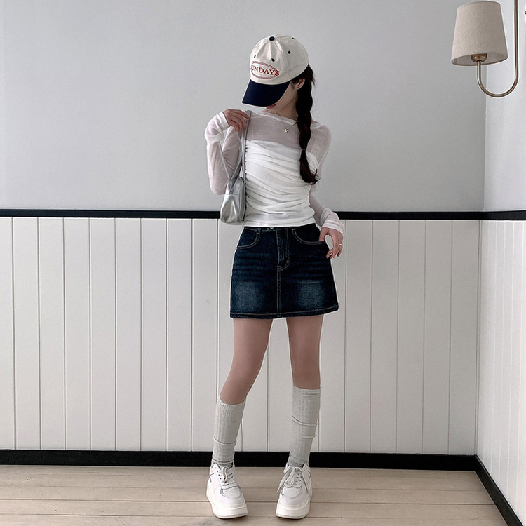 スリムシャーリングドレープ長袖Tシャツ WHITE