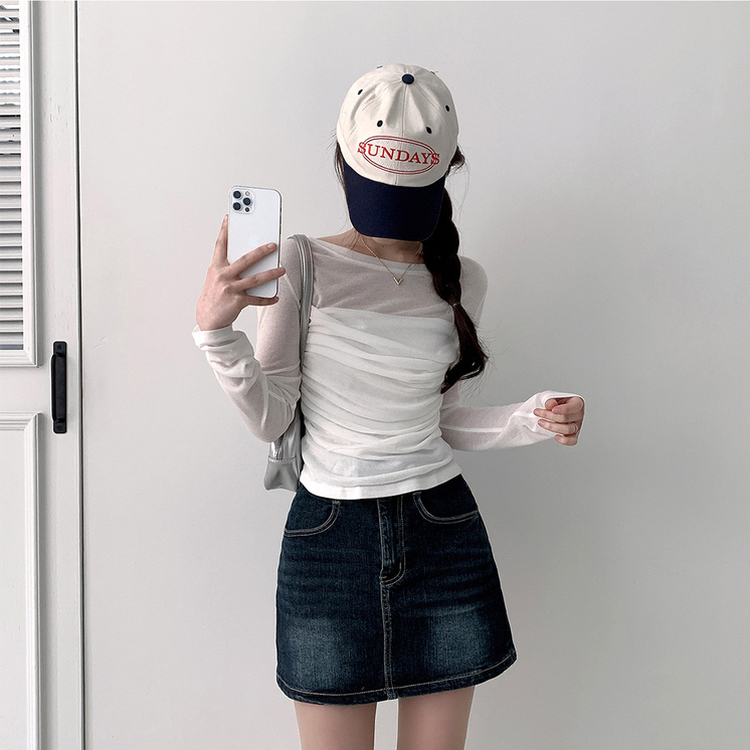 スリムシャーリングドレープ長袖Tシャツ WHITE