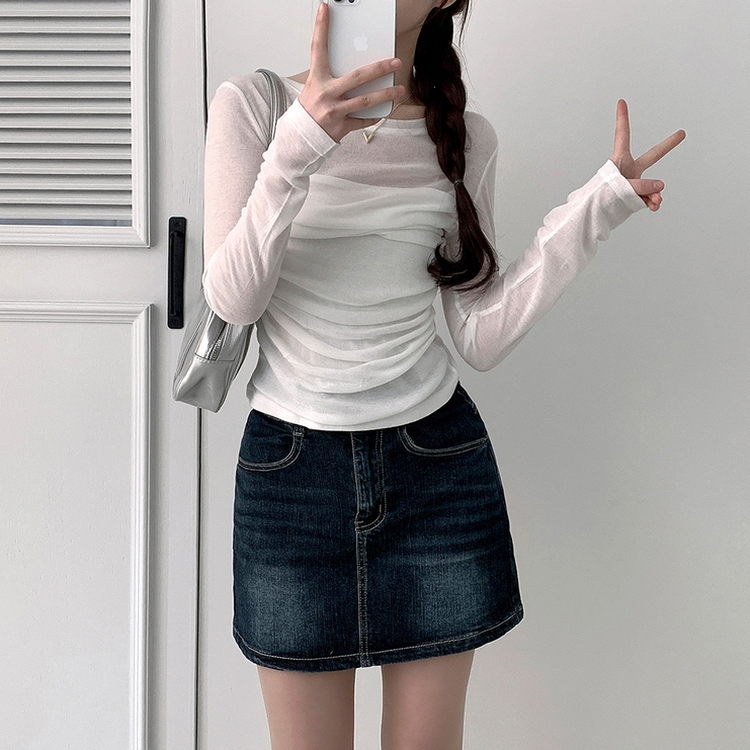 スリムシャーリングドレープ長袖Tシャツ WHITE