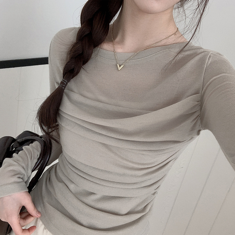 スリムシャーリングドレープ長袖Tシャツ LIGHT KHAKI