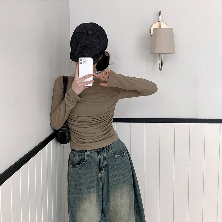 スリムシャーリングドレープ長袖Tシャツ KHAKI