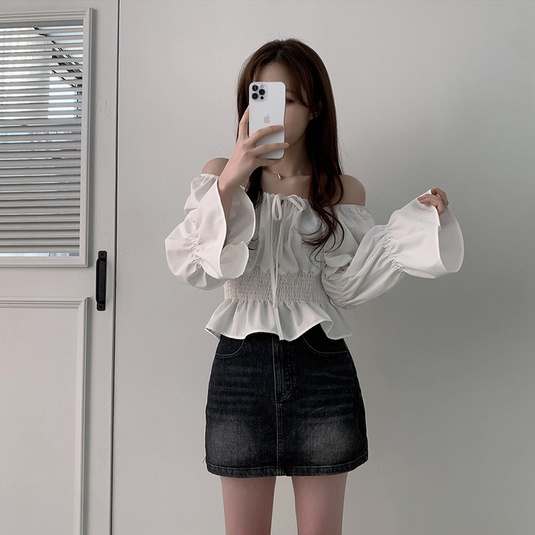 リボンオフショルダーブラウス WHITE